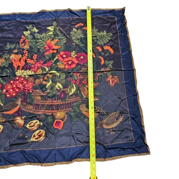 Vintage Valentino Silk Floral Fruit Bird Square Scarf 33" x 33" Botanical Luxury - Picture 7 of 8